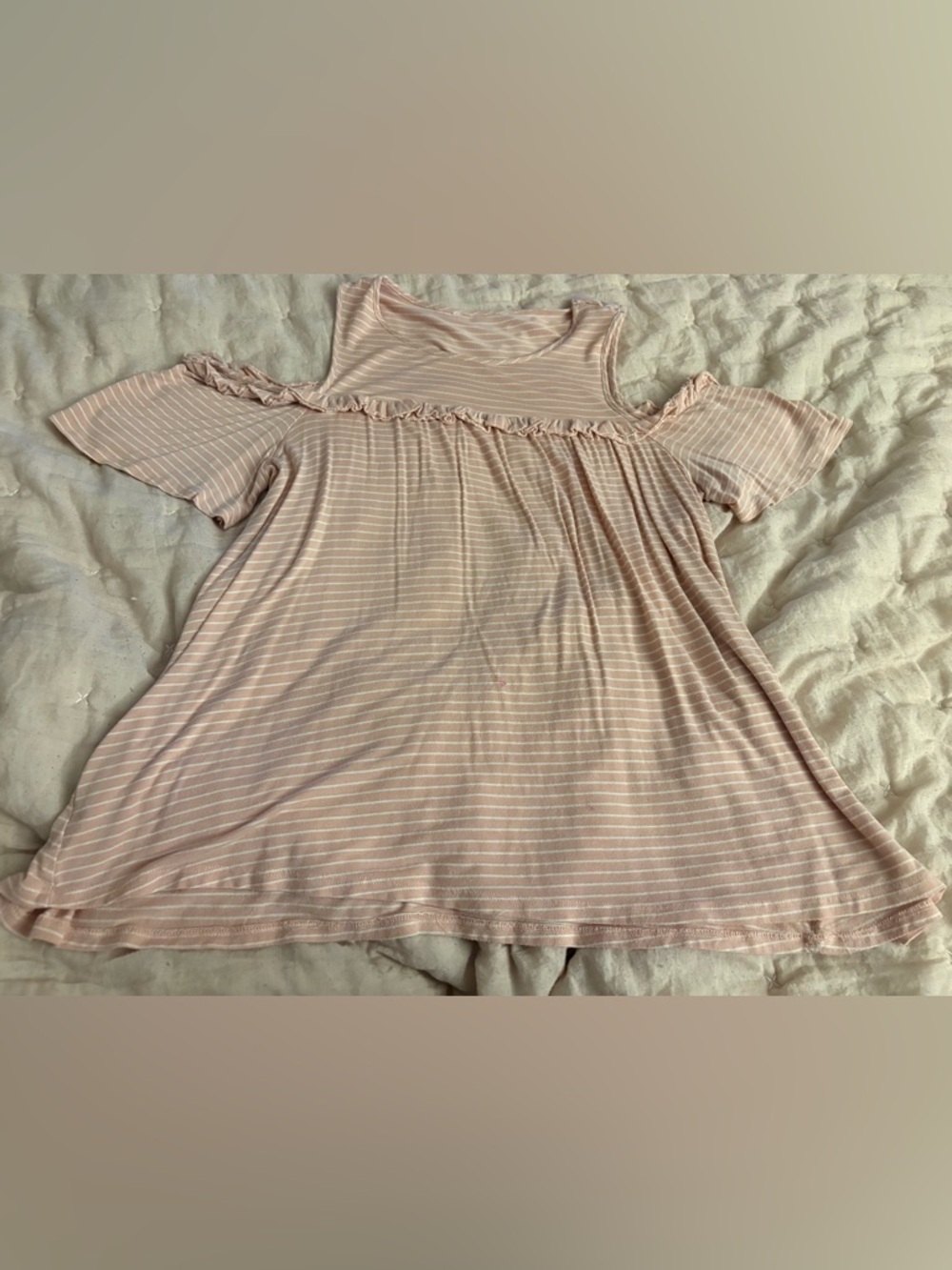 LC Lauren Conrad Cold Shoulder Ruffled Striped Pink Blouse